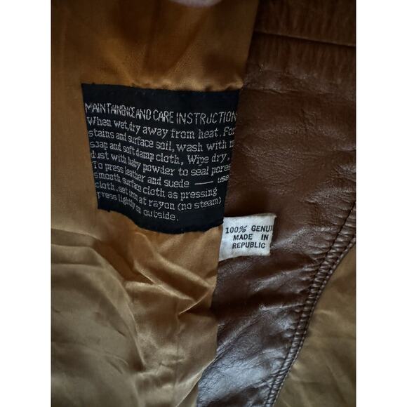 Vtg Montgomery Ward The Tannery Leather Jacket Womens M Mens 16 Camel Tan 1960s - Picture 4 of 13